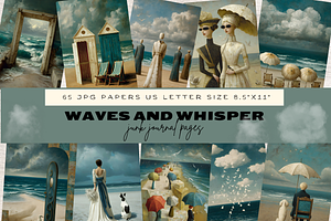 WAVES AND WHISPERS BEACH JUNK JOURNA, a Decorative Illustration by Daring Digies