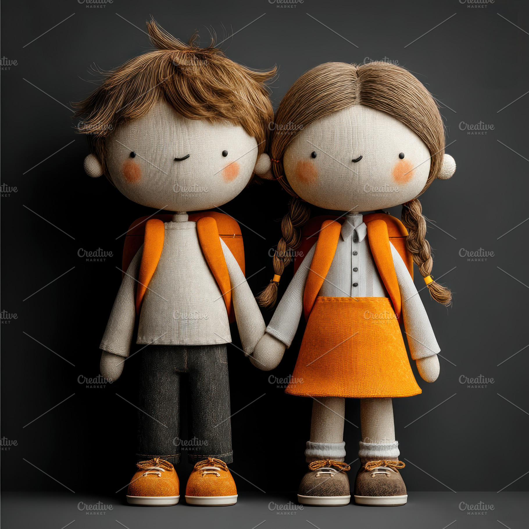Cute cartoon school kids, smiling boy and girl with backpacks ho, a School & Education Photo by José Manuel Gelpi