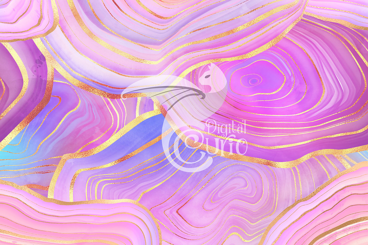 Pink Watercolor Geode Patterns, a Texture Graphic by Digital Curio