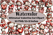 Whimsical Valentine Cat Clipart, an Illustration by Design Market (Thumbnail 1 of 3)