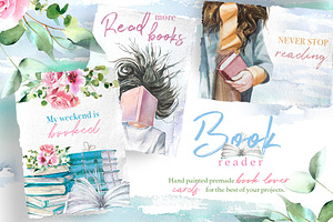 Watercolor Book Reader Clipart Set