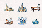 Little Town Winter Compositions PNG, a Seasonal Illustration by CreationArt (Thumbnail 4 of 7)