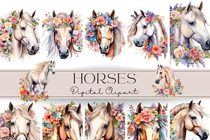 Horses With Flowers Clipart - 14 Png