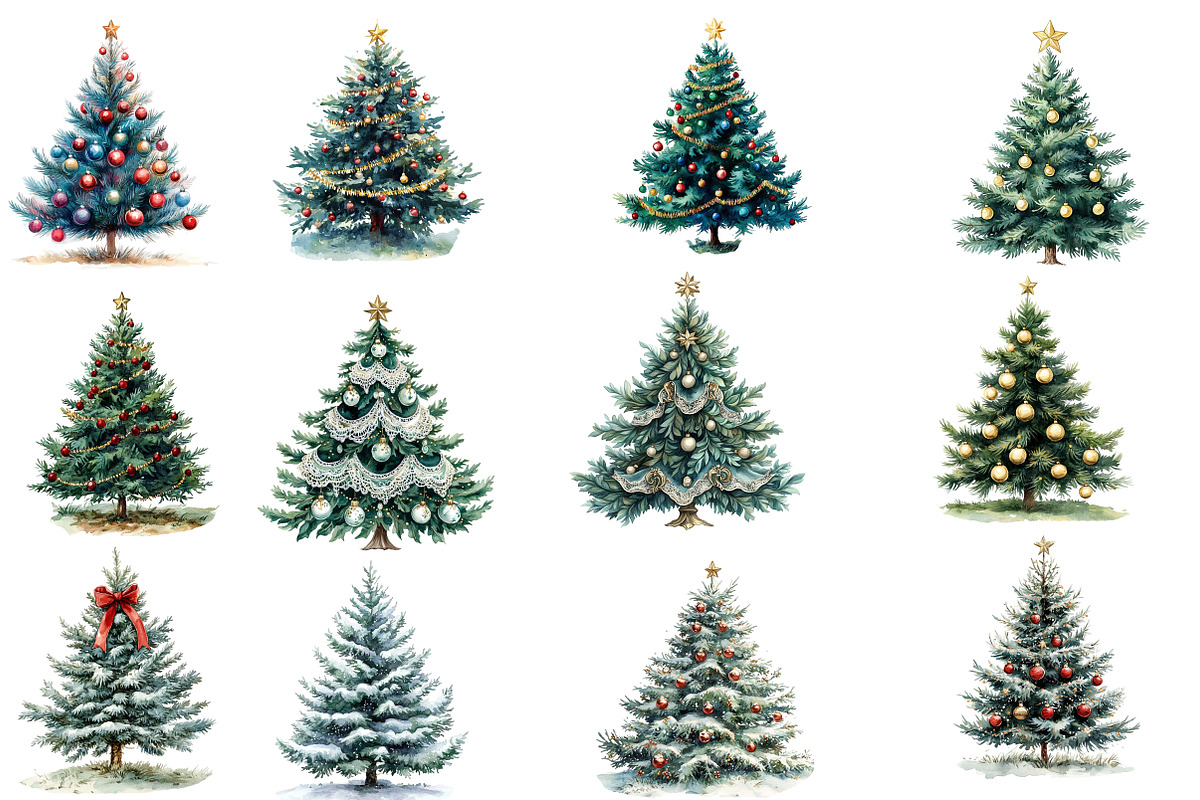 Vintage Christmas Trees Clipart, an Illustration by Designworld (Photo 2 of 5)