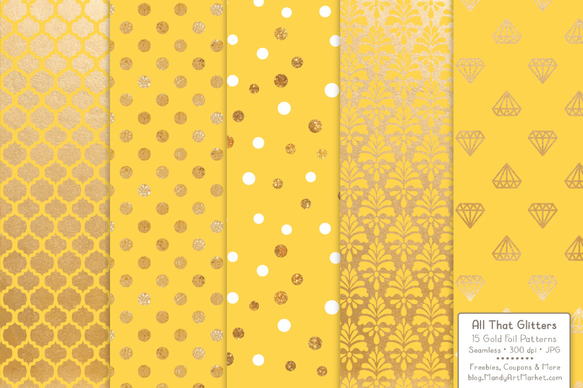 Sunshine Gold Foil Digital Papers, a Pattern Graphic by Amanda Ilkov (Photo 3 of 4)