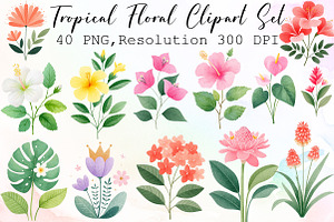 Tropical Floral Watercolor Clipart S, an Illustration by Sublimation Artist
