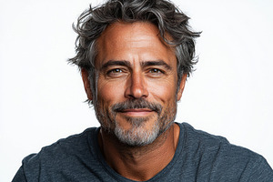 Smiling mature man with salt and pepper hair wearing dark blue s, a Person Photo by José Manuel Gelpi
