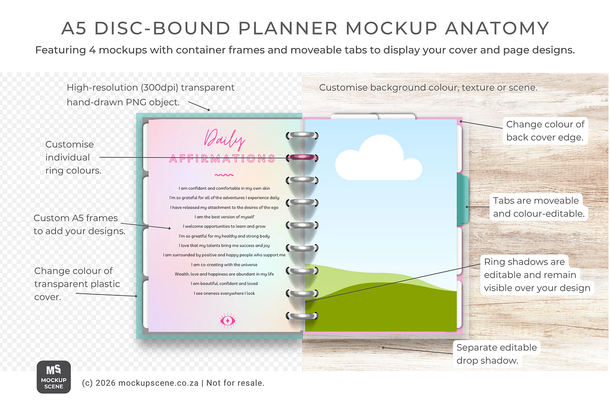 A5 Disc Bound Planner Canva Mockup, a Books & Magazine Mockup by Mockup Scene (Photo 2 of 10)