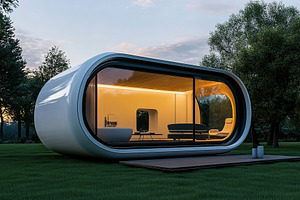 Modern house design featuring curved architecture with large glass windows in a, a Holiday Photo by AlyaAnd