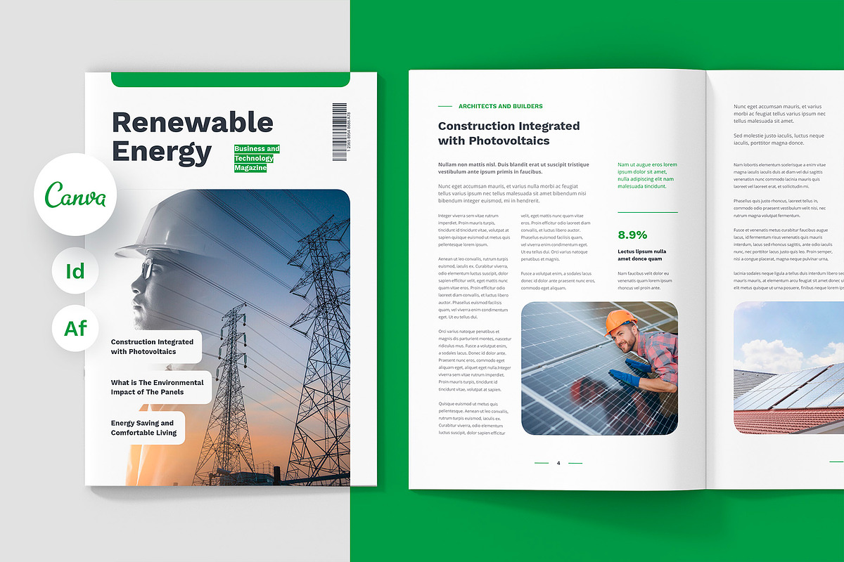 Solar Energy Magazine Canva Template, a Magazine Template by artbart (Photo 1 of 23)