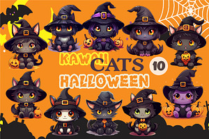 Cute Halloween Kawaii Cats. Sticker., an Animal Illustration by KENO Mascots