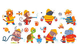 Fireman animals. Cute cartoon animal, an Animal Illustration by Valerie Bodnar
