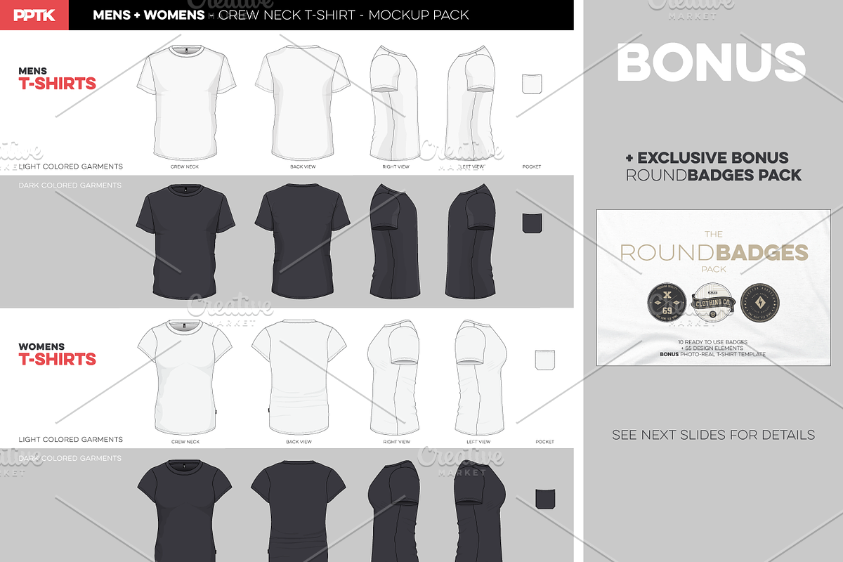 T-shirt vector mockups + Bonus, a Shirt Mockup by PrePress Toolkit (Photo 2 of 5)