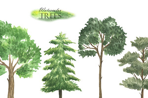 Watercolor Green Trees Clipart