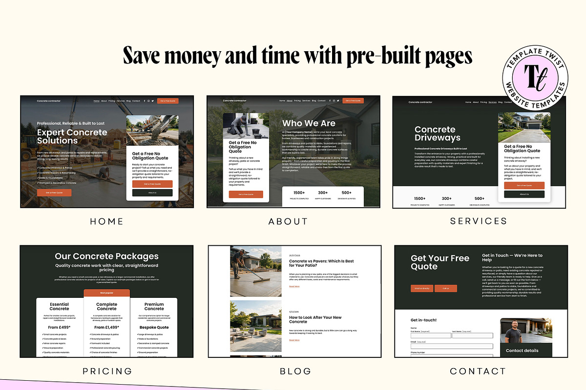 Concrete Contractor Website Template, a Squarespace Template by Template Twist Shop (Photo 3 of 9)