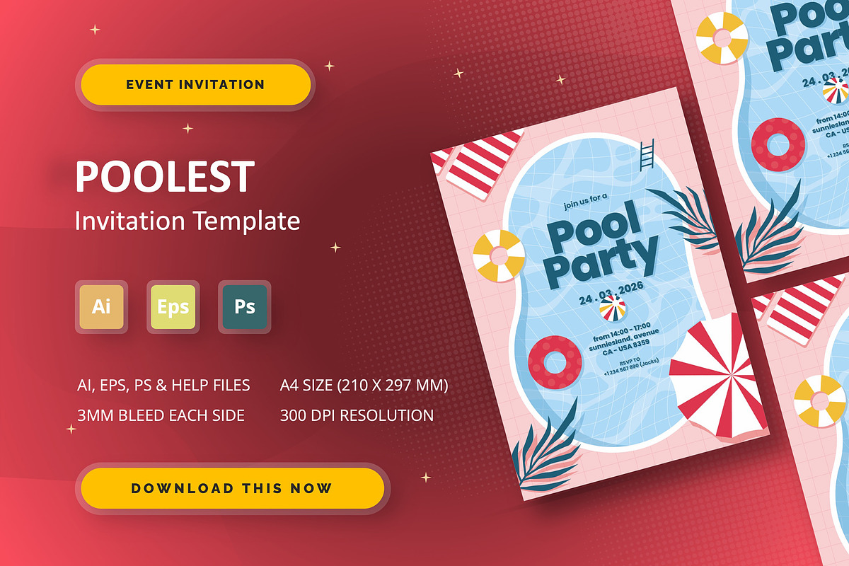 Poolest - Event Invitation, an Invitation Template by StreaksideStd