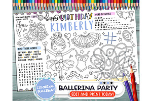 Editable Ballerina Party Placemat