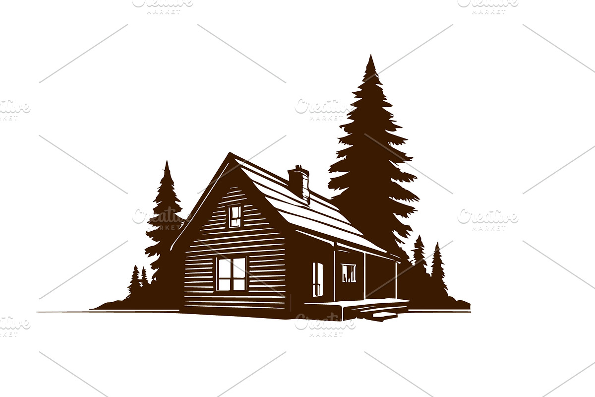 vintage cozy wooden cabin vector, an Object Graphic by e-artdesign (Photo 5 of 6)