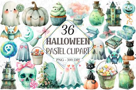 Pastel Mint Halloween Clipart