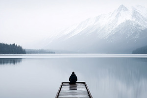 Solitary person sitting on wooden, a Nature Photo by MistyDay