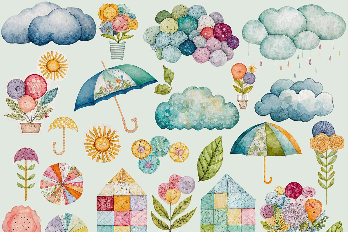 Spring Showers Quilt Clipart, a Graphic by JBArt Clipart, image size:1200x800
