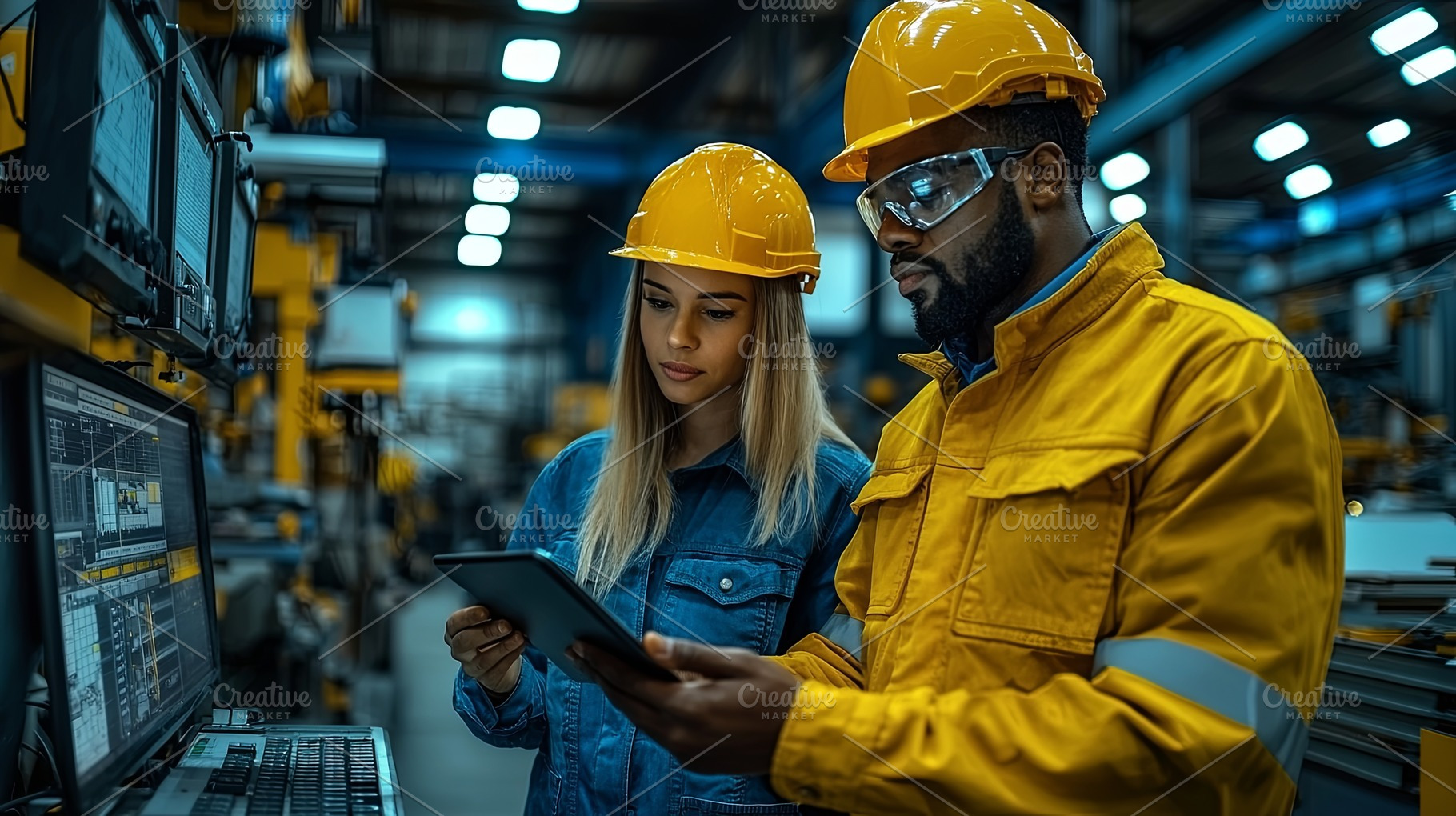 Industrial engineers collaborating on a manufacturing project in a factory sett, a Photo by AS photostudio