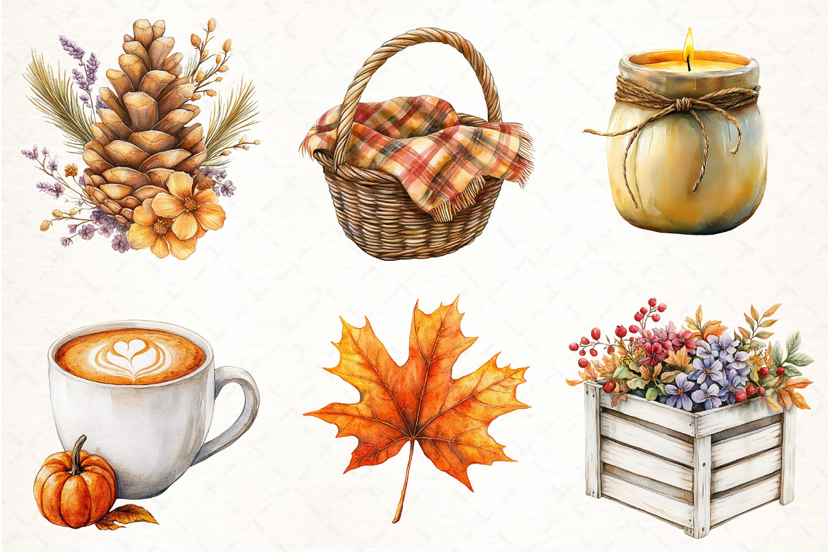 Cozy Caramel & White Fall Clipart, an Illustration by Pixels.Craft (Photo 3 of 7)