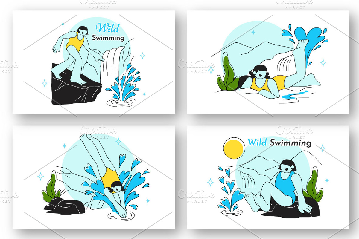 10 Wild Swimming Vector Illustration, a Person Illustration by denayunebgt (Photo 2 of 3)