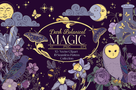 Dark Botanical Magic Clipart