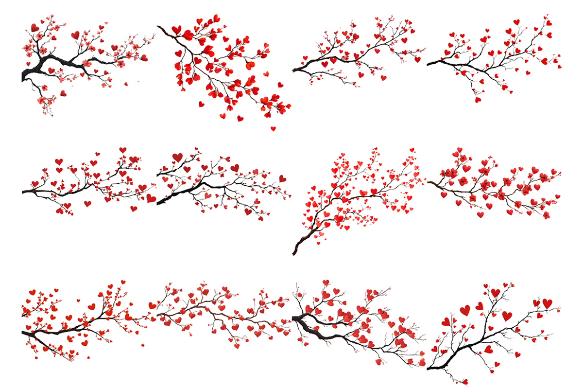 Watercolor Heart Branches Clipart, a Decorative Illustration by stickermadness (Photo 2 of 4)