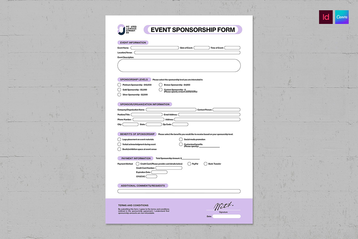 Event Sponsorship Form Template, a Stationery Template by BrandPacks (Photo 1 of 4)