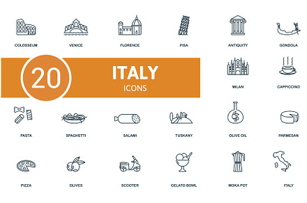Italy icon set. Contains editable, an Object Illustration by Aimagenarium@gmail.com