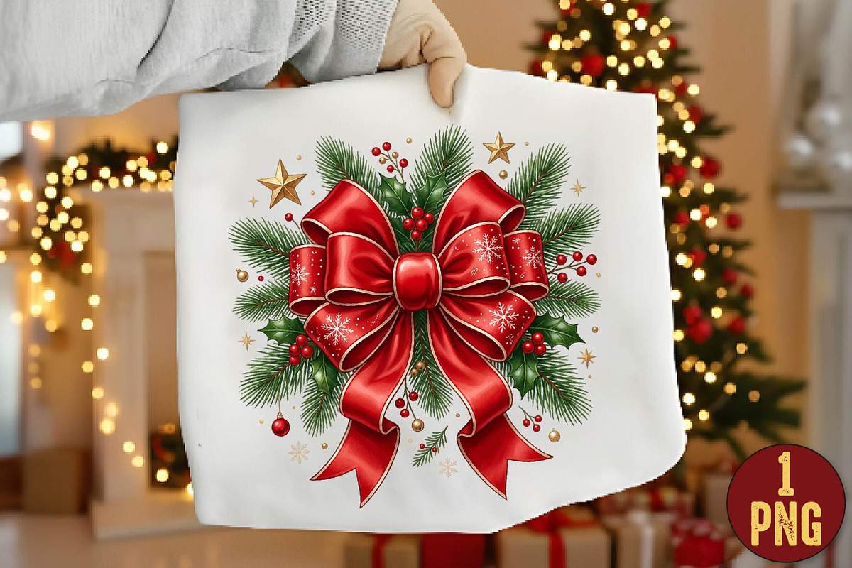 Christmas Bow Holiday Wreath PNG, a Seasonal Illustration by DreamPrint404 (Photo 1 of 6)
