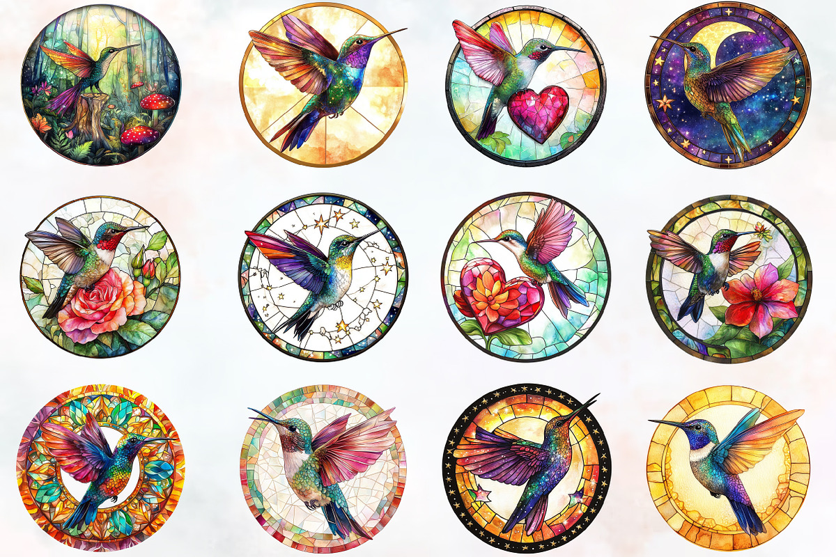 Hummingbird Round Stained Glass Png, an Illustration by RobertsArt (Photo 2 of 7)