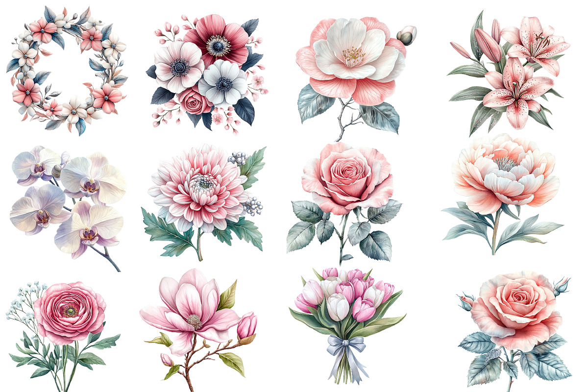 Pink White and Floral Clipart, an Illustration by Designworld (Photo 4 of 5)