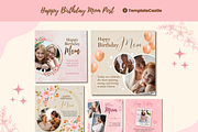 Happy Birthday Mom Templates, a Templates & Theme by TemplateCastleStore (Thumbnail 1 of 9)