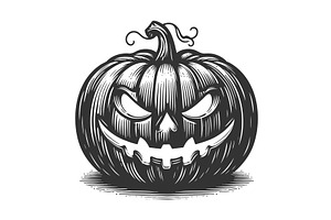 spooky Halloween pumpkin engraving, an Illustration by AlexArt