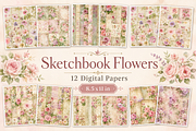 Sketchbook Flowers Junk Journal, a Background Graphic by Printable Treasure (Thumbnail 1 of 3)
