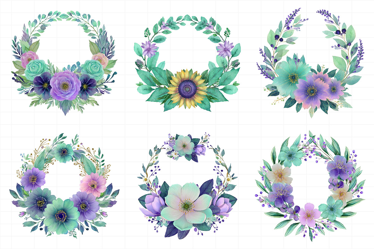 Watercolor Floral Wreaths Clipart Se, an Illustration by Daily.Designs (Photo 8 of 8)
