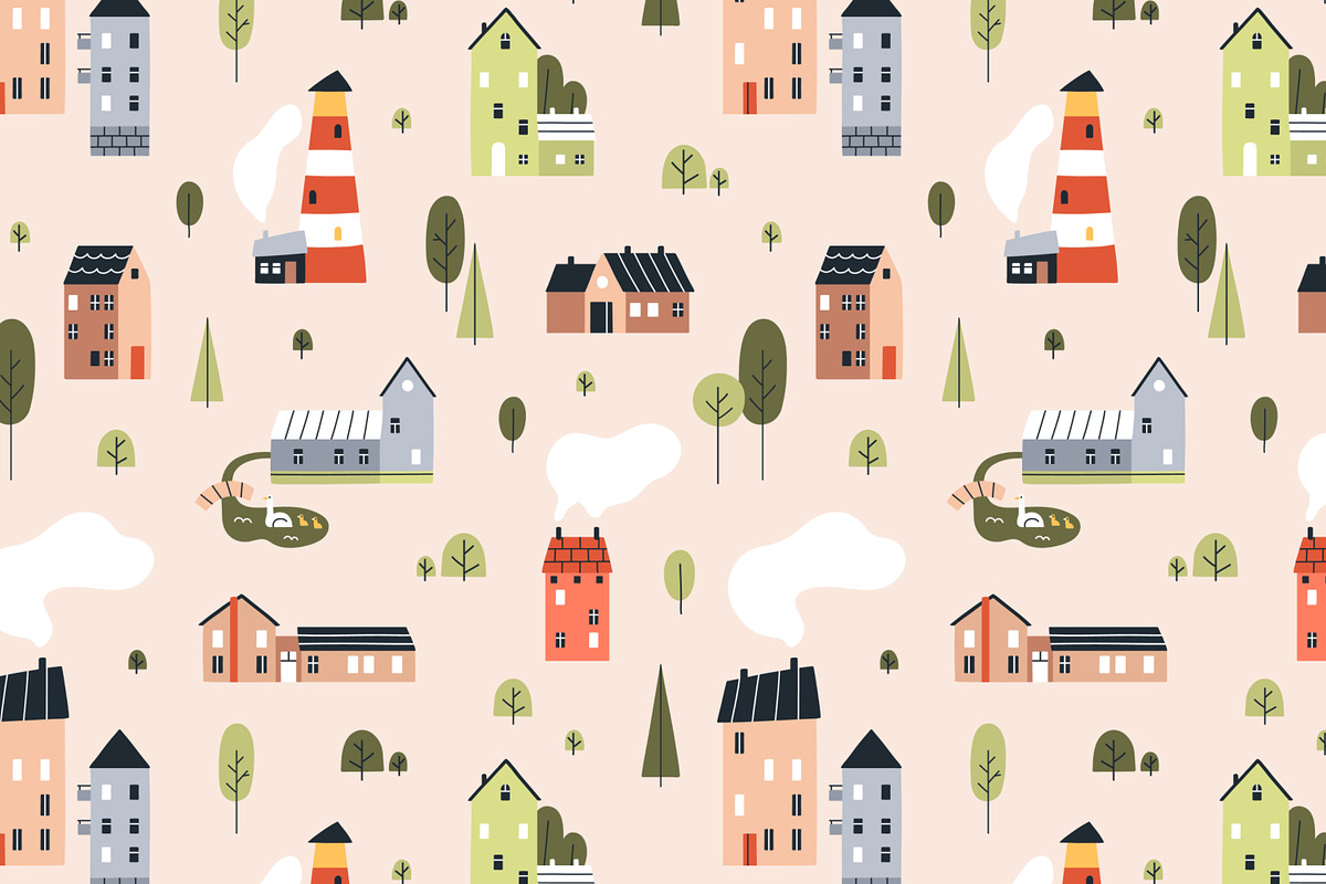 Scandinavian houses seamless pattern, a Pattern Graphic by Good Studio (Photo 4 of 11)