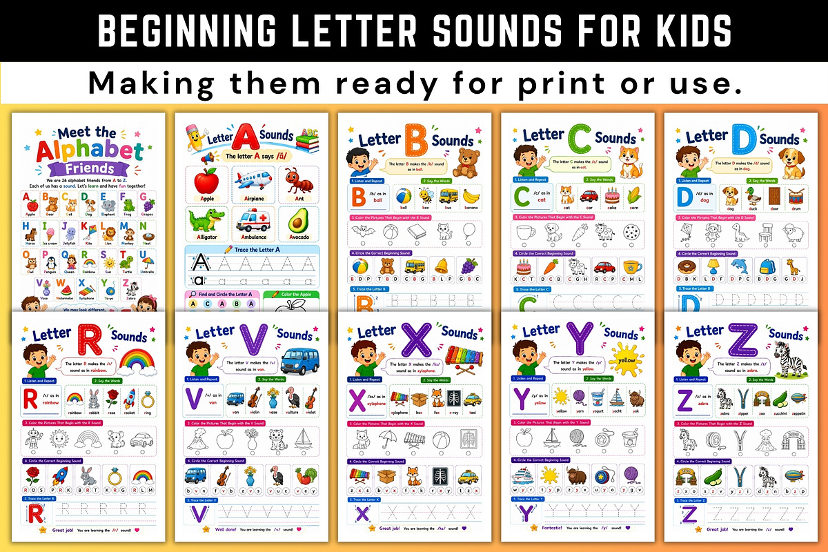 Beginning Letter Sounds for Kids, a Stationery Template by Designmela01 (Photo 2 of 6)