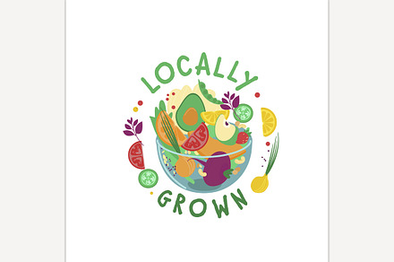 Locally grown label. Editable isolat, a Food Illustration by Anna's Shop