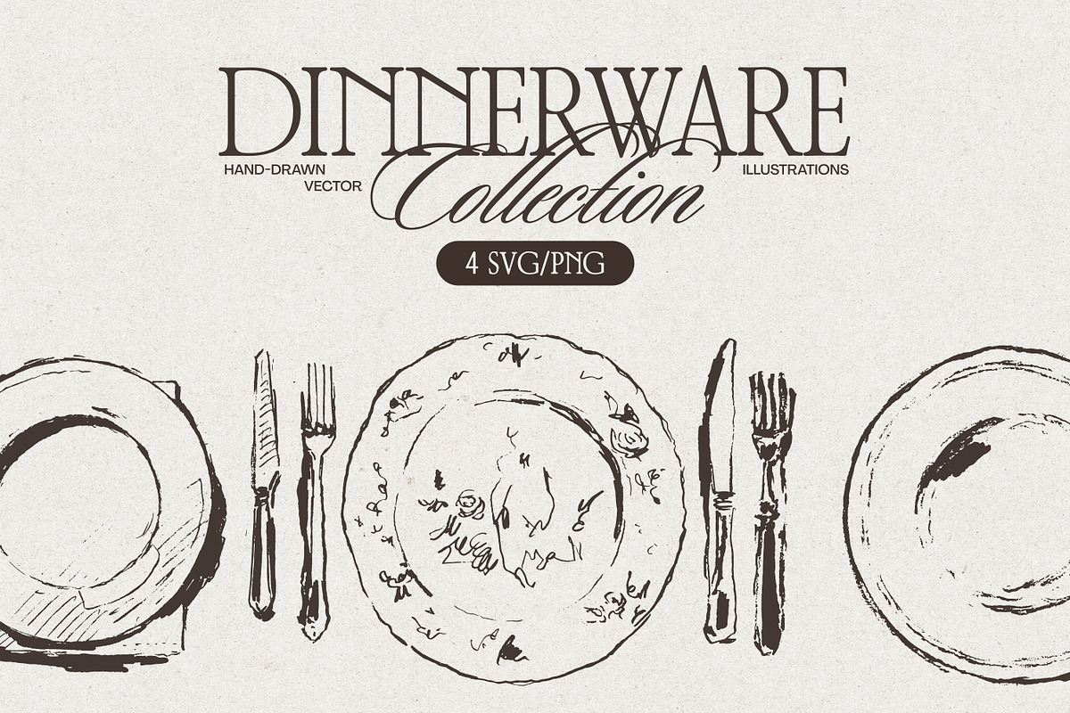 Dinnerware Table Setting Sketches, a Food Illustration by TheMountBirdStudio (Photo 1 of 5)