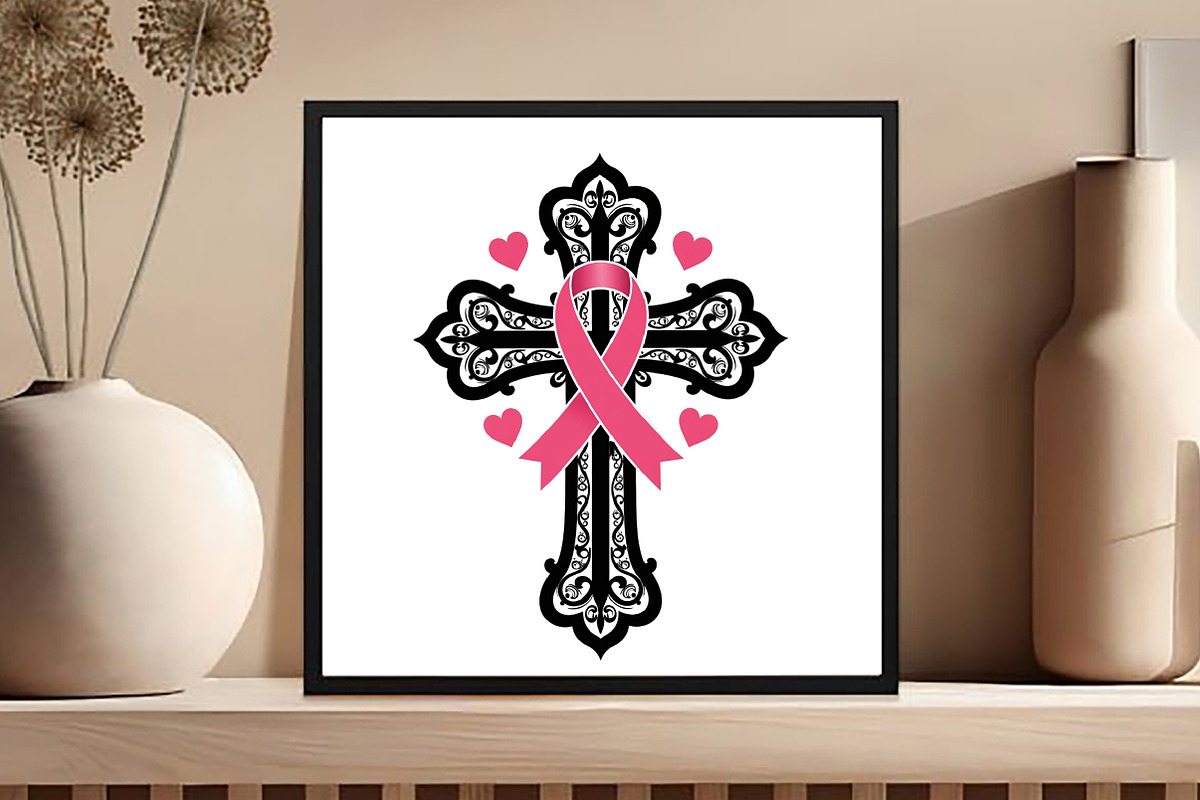 Pink Ribbon Cross PNG File, an Illustration by Black Bird Studio (Photo 4 of 4)