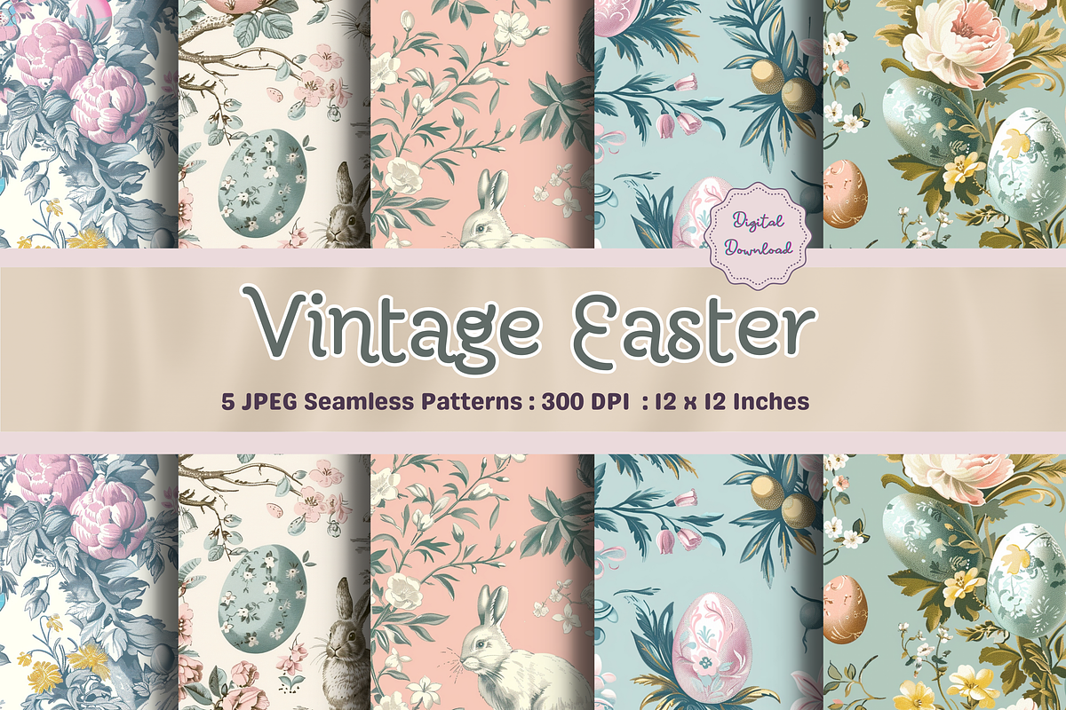 Vintage Easter Seamless Pattern, a Pattern Graphic by STUDIO CHOTI (Photo 2 of 14)