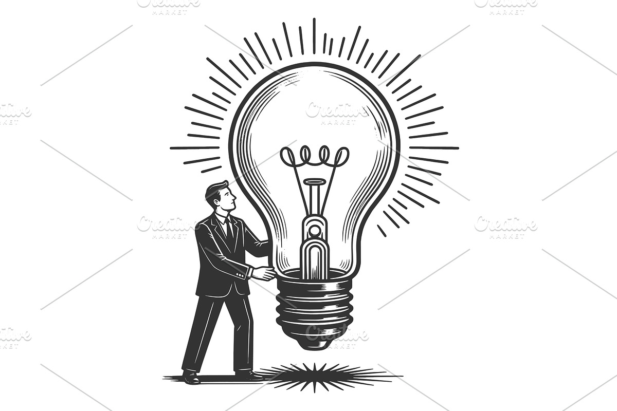 Businessman with Giant Light Bulb, a Person Illustration by AlexArt