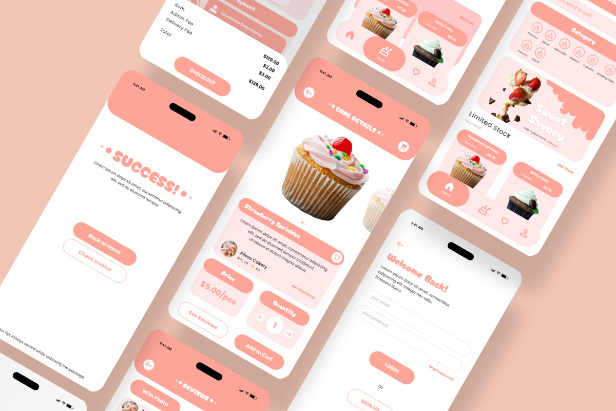 Whippie - Cake Shop Mobile Apps, an UI Kit Template by twinstd (Photo 3 of 4)