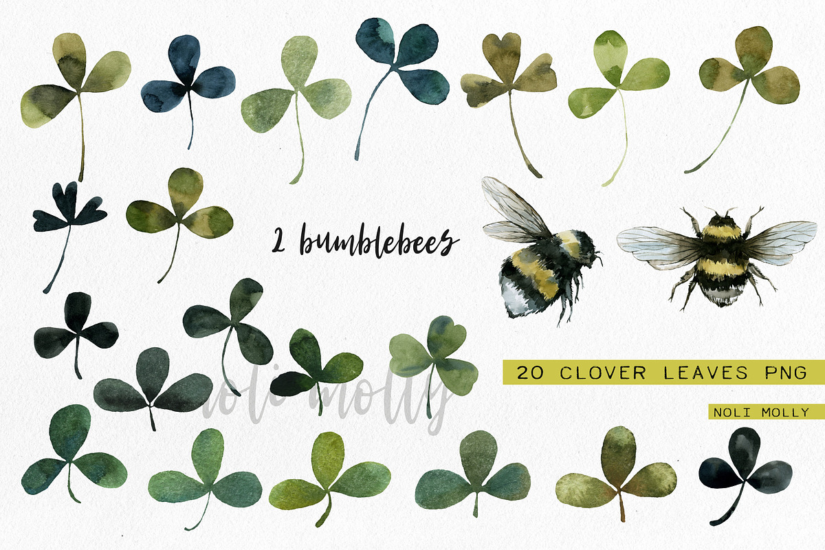 Clover and Bumblebees. Watercolor., an Illustration by Noli Molly Store (Photo 2 of 6)