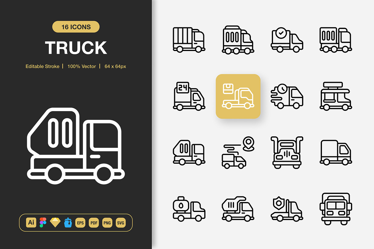 Truck Icons, an Outline Icon by Spacepixel Creative