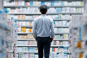 Man standing in a pharmacy aisle, a Health & Medical Photo by MistyDay